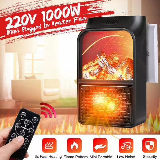 Мини вентилаторна печка/духалка жив огън-огнище с дистанционно, 1000W